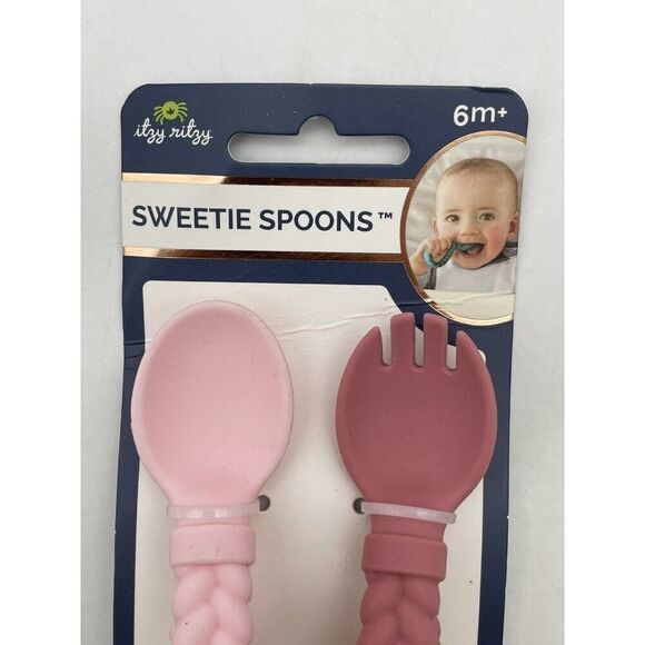 Itzy Ritzy Sweetie Spoons Silicon Spoon Fork Pink Set BPA Free 6m+ Baby NEW - Picture 2 of 6